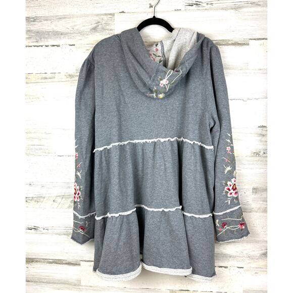 Johnny Was Women’s XL Gray Embroidered Acacia Tiered Zip-Up Boho Hoodie Shirt - Picture 3 of 9